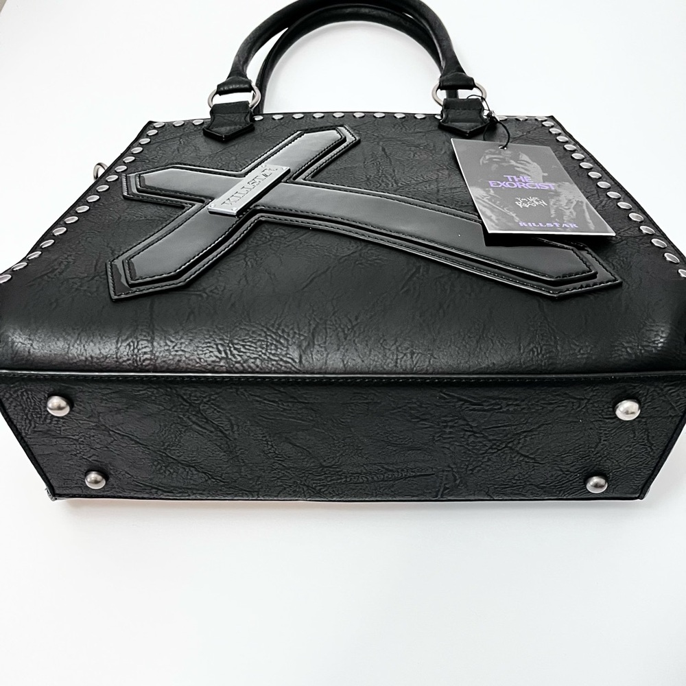 Killstar Exorcist Black Faux Leather Satchel Crossbody Handbag Studs Cross Goth - Picture 8 of 12